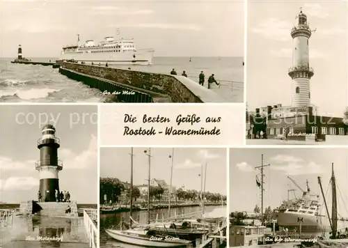 AK / Ansichtskarte Warnemuende_Ostseebad An der Mole Am Molenkopf Alter Strom An der Warnowerft Leuchtturm Warnemuende_Ostseebad
