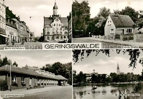 AK / Ansichtskarte Geringswalde Markt mit Rathaus Kurze Strasse Landambulatorium Teichpartie Geringswalde