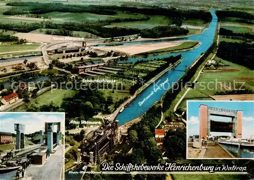 AK / Ansichtskarte Henrichenburg_Schiffshebewerk Fliegeraufnahme mit neuem und altem Hebewerk  Schachtschleuse und Dortmund Ems Kanal  Henrichenburg