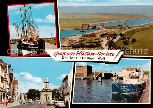 AK / Ansichtskarte Husum__Nordfriesland Fischkutter Panorama Ortspartie MS Sylt 