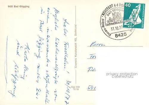 AK / Ansichtskarte Bad_Goegging Fliegeraufnahme Kurpark Trajansbad Kurheim Eichschmid Roemerbad Kurkonzert Bad_Goegging