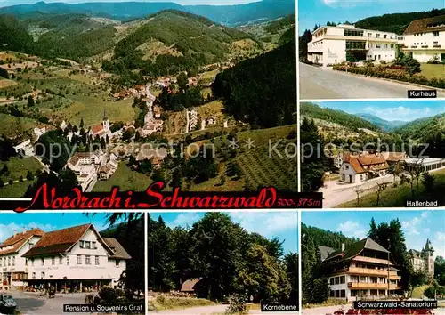 AK / Ansichtskarte Nordrach Fliegeraufnahme Kurhaus Hallenbad Pension und Souvenirs Graf Kornebene Schwarzwald Sanatorium Nordrach