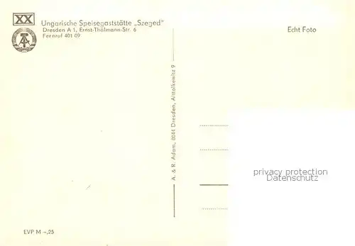 AK / Ansichtskarte Dresden_Elbe Ungarische Speisegaststaette Szeged 
