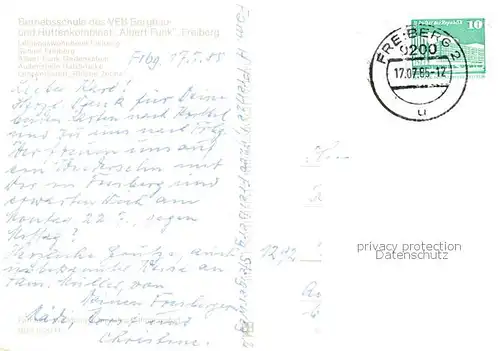AK / Ansichtskarte Freiberg__Sachsen Betriebsschule des VEB Bergbau und Huettenkombinat Albert Funk Details 