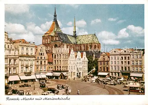 AK / Ansichtskarte Rostock Markt mit Marienkirche 