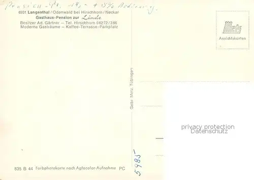 AK / Ansichtskarte Langenthal_Odenwald Gasthaus Pension zur Linde Langenthal Odenwald