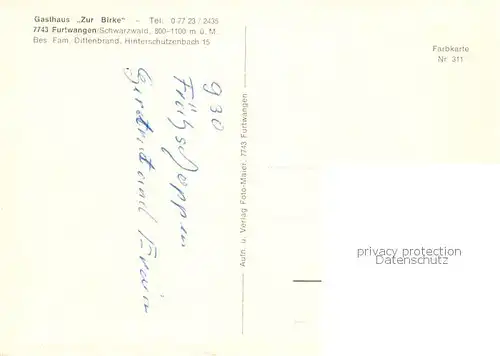AK / Ansichtskarte Furtwangen Gasthaus Zur Birke Furtwangen