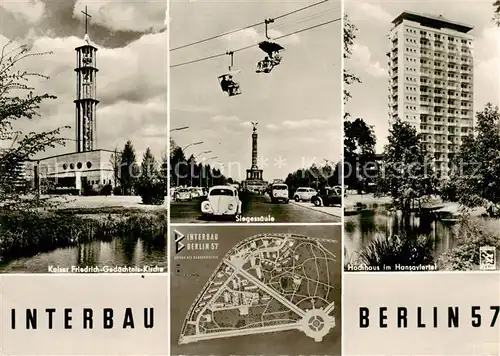 AK / Ansichtskarte Berlin Interbau Berlin 57 Kaiser Friedrich Gedaechtnis Kirche Siegessaeule Hochhaus im Hansaviertel Berlin