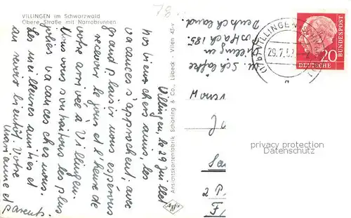 AK / Ansichtskarte Villingen_ Schwenningen Obere Strasse mit Narrobrunnen 