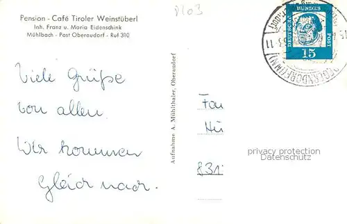 AK / Ansichtskarte Oberaudorf_Inn Pension Cafe Tiroler Weinstueberl Terrasse Kaisergebirge Weinstube Luegsteinsee 