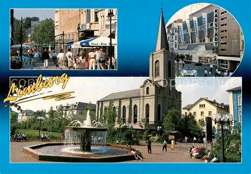 AK / Ansichtskarte Limburg_Lahn Brunnen Kirche Fussgaengerzone Karstadt Kaufhaus Limburg_Lahn
