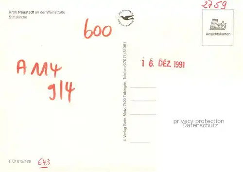 AK / Ansichtskarte Neustadt_Weinstrasse_Haardt Stiftskirche 