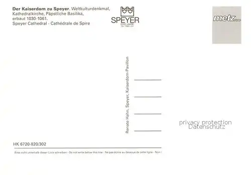 AK / Ansichtskarte Speyer_Rhein Kathedralkirche Paepstliche Baslika Speyer Rhein