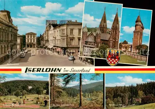 AK / Ansichtskarte  Iserlohn Rathausplatz Danzturm Minigolfplatz Forsthaus Landschaft Iserlohn