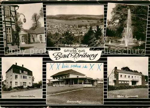 AK / Ansichtskarte  Bad_Driburg Panorama Blick von der Iburg Brunnen Haus Niedermuehlen Sonnenhof Hotel Eggenwirth Bad_Driburg