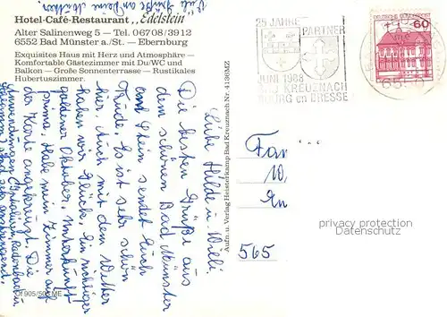 AK / Ansichtskarte Bad_Muenster_Stein_Ebernburg Hotel Restaurant Edelstein Speisesaal Terrasse Gastzimmer Bad_Muenster