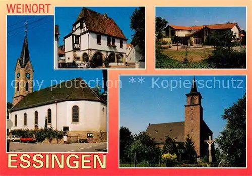 AK / Ansichtskarte Essingen_Pfalz Ev Kirche Historisches Rathaus Dalberghalle Kath Kirche Essingen Pfalz