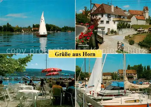AK / Ansichtskarte Horn_Gaienhofen Bodenseepartien Bootshafen Ortspartie Seeterrasse Horn Gaienhofen