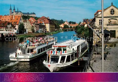AK / Ansichtskarte Bamberg Pregnitzpartie mit Fahrgastschiffen Bamberg