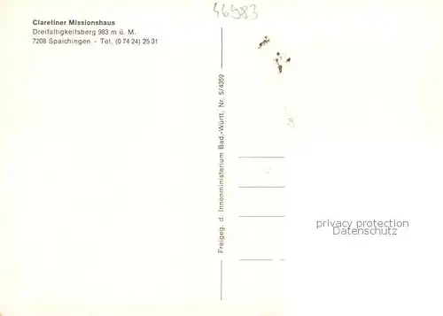 AK / Ansichtskarte Spaichingen Dreifaltigkeitsberg mit Claretiner Missionshaus Fliegeraufnahme Spaichingen