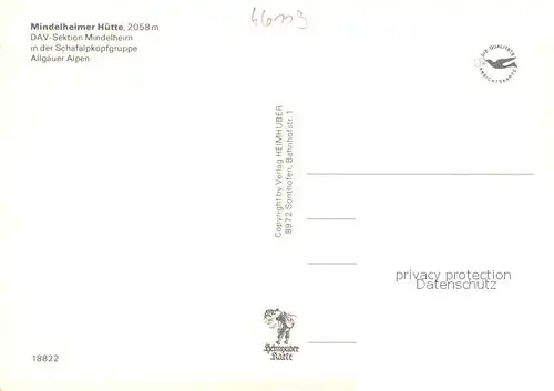 AK / Ansichtskarte Mindelheimerhuette_2058m_Schafalpkopfgruppe Gaststube Schrofenpass Widderstein Geisshorn und Steinbock 