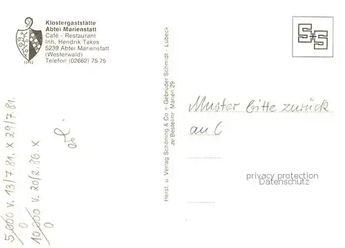 AK / Ansichtskarte Marienstatt_Westerwald Klostergaststaette Abtei Marienstatt Gastraeume Marienstatt_Westerwald