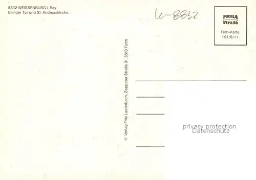 AK / Ansichtskarte Weissenburg__Bayern Ellinger Tor und St Andreaskirche 