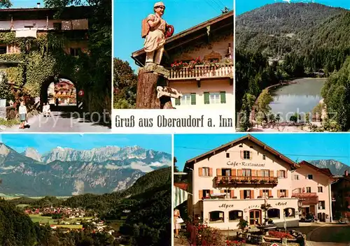 AK / Ansichtskarte Oberaudorf_Inn Cafe Restaurant Alpen Hotel Marienbrunnen Burgtor Baeckerbrunnen und Luegsteinsee 