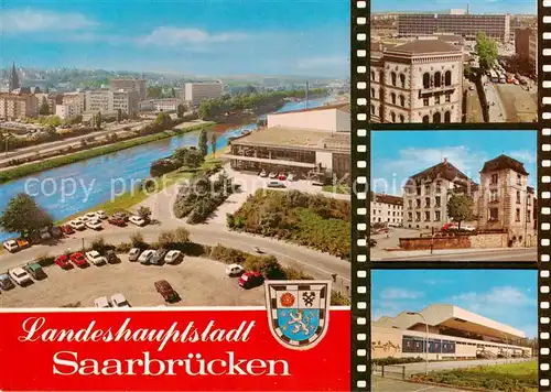 AK / Ansichtskarte Saarbruecken Teilansicht mit Kongresshalle Hauptbahnhof Schloss Saarlandhalle Saarbruecken