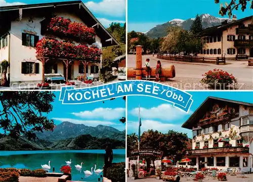 AK / Ansichtskarte Kochel_See_Bayern Hotel Brunnen Seepartie Hotel Schmied von Kochel 