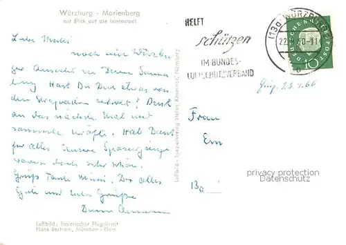 AK / Ansichtskarte Wuerzburg Marienberg mit Innenstadt Fliegeraufnahme Wuerzburg