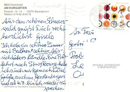 AK / Ansichtskarte 73834583 Baiersbronn_Schwarzwald BSW Ferienhotel am Kurgarten Baiersbronn Schwarzwald