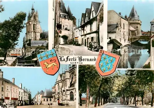 AK / Ansichtskarte La_Ferte Bernard Eglise ND des Marais Porte de la Dame de Villars Les Halles et vieilles Maisons Fontaine Aqueduc La_Ferte Bernard