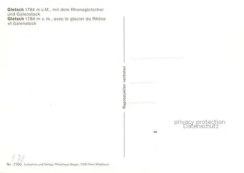 AK / Ansichtskarte Gletsch_1784m_VS mit dem Rhonegletscher und Galenstock 