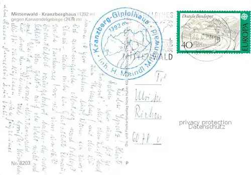 AK / Ansichtskarte Mittenwald_Bayern Kranzberghaus mit Karwendelgebirge Mittenwald Bayern