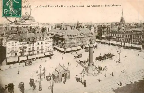 AK / Ansichtskarte Lille_59 La Grand Place La Bourse La Deesse Le Clocher de Saint Maurice 