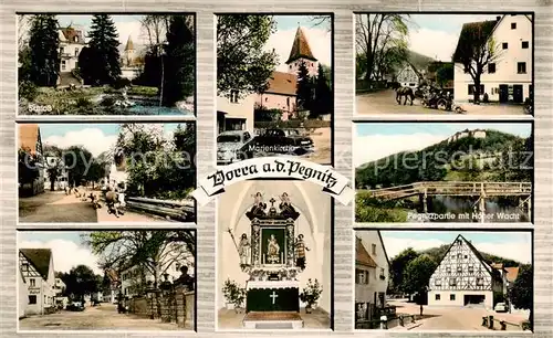 AK / Ansichtskarte Vorra_Pegnitz Schloss Marienkirche Pegnitzpartie mit Hoher Wacht Altar Vorra Pegnitz