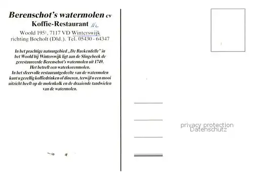 AK / Ansichtskarte 73834911 Winterswijk_NL Berenschots watermolen Koffie Restaurant 
