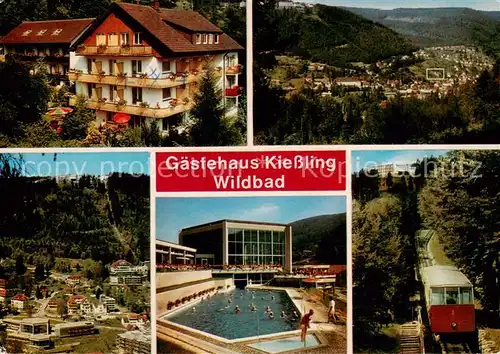 AK / Ansichtskarte 73834968 Wildbad_Schwarzwald Gaestehaus Kiessling Panorama Freibad Bahn Wildbad_Schwarzwald