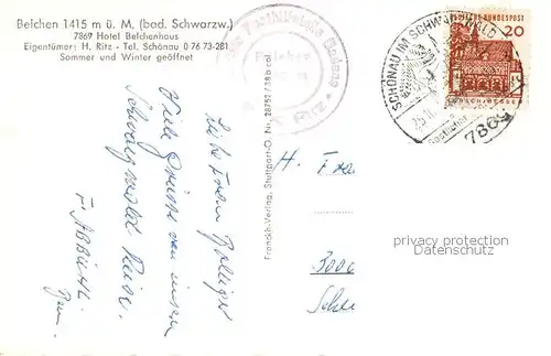 AK / Ansichtskarte  Belchen_Baden Hotel Belchenhaus Belchen_Baden