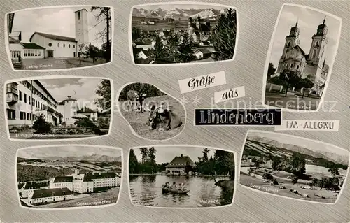 AK / Ansichtskarte 73834998 Lindenberg_Allgaeu Ev Kirche Kath Kirche Eisenbahn Waisenhort Genesungsheim Waldsee Campingplatz Lindenberg Allgaeu