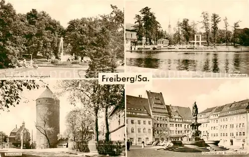 AK / Ansichtskarte  Freiberg__Sachsen Springbrunnen Scheringerpark Johannisbad Donatsturm Obermarkt mit Brunnendenkmal 