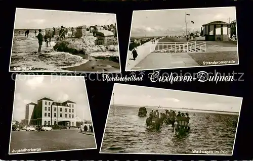 AK / Ansichtskarte 73835049 Duhnen_Cuxhaven Sturmflut Strandpromenade Jugendherberge Wattwagen im Priel 