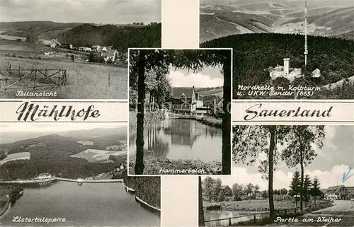 AK / Ansichtskarte  Muehlhofe_Meinerzhagen Teilansicht Nordkette mit Kolbturm und UKW Sender Listertalsperre Hammerteich Partie am Weiher 