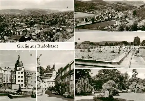 AK / Ansichtskarte  Rudolstadt Panorama Rathaus Markt Rathausgasse Schwimmbad Platz der Opfer des Faschismus Rudolstadt