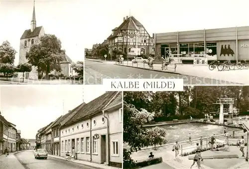 AK / Ansichtskarte  Kalbe_Milde Kirche Stadtambulatorium und Kaufhalle Thaelmannstrasse Badeanstalt Kalbe Milde