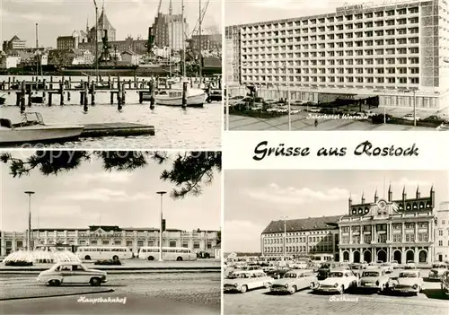 AK / Ansichtskarte  Rostock Hafenpartie Interhotel Warnow Hauptbahnhof Rathaus 