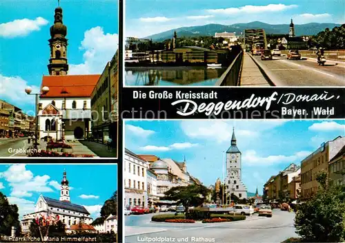 AK / Ansichtskarte 73835157 Deggendorf_Donau Grabkirche Donaupartie Pfarrkirche Maria Himmelfahrt Luitpoldplatz und Rathaus Deggendorf Donau