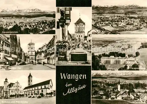 AK / Ansichtskarte  Wangen_Allgaeu Panorama Fliegeraufnahme Ravensburger Tor Undauer Tor Krankenhaus Rathaus und Pfarrkirche Deuchelried Wangen Allgaeu