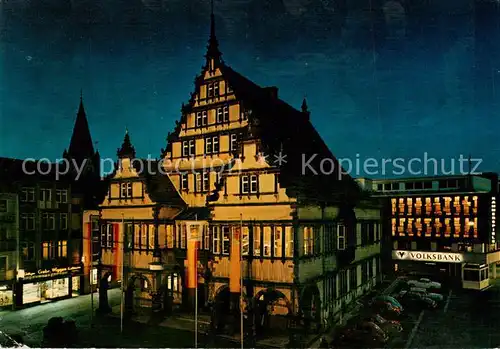AK / Ansichtskarte Paderborn Renaissance Rathaus Kammerspiele Domturm Nachtaufnahme Paderborn